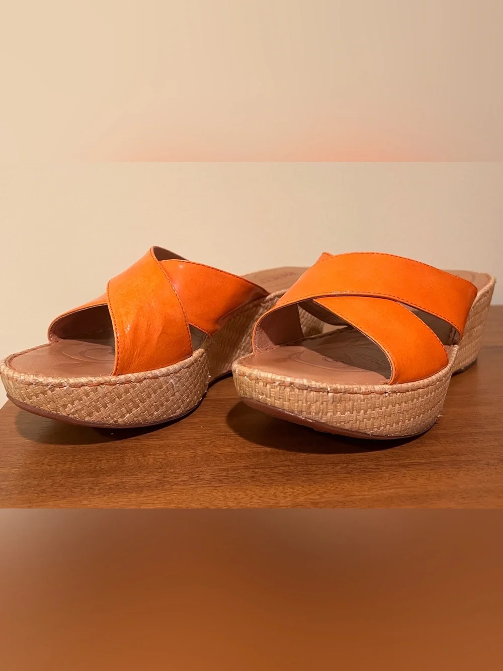 Born Yancy Orange Crisscross Wedge Sandals